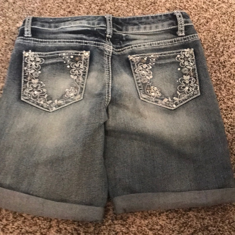 Girls embellished denim shorts